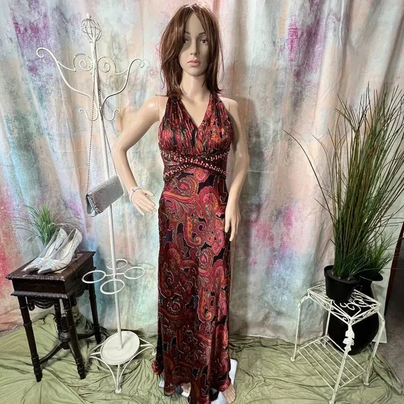 open lace back dress Kylie Red High-Neck Maxi Dress With Chiffon Skirt  Club L London